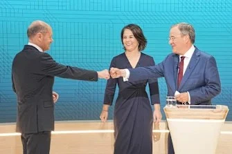 Olaf Scholz from the Social Democrats (SPD), Annalena Baerbock from the Greens and Armin Laschet from the Christian Democratic Union (CDU) meet for a televised debate.
